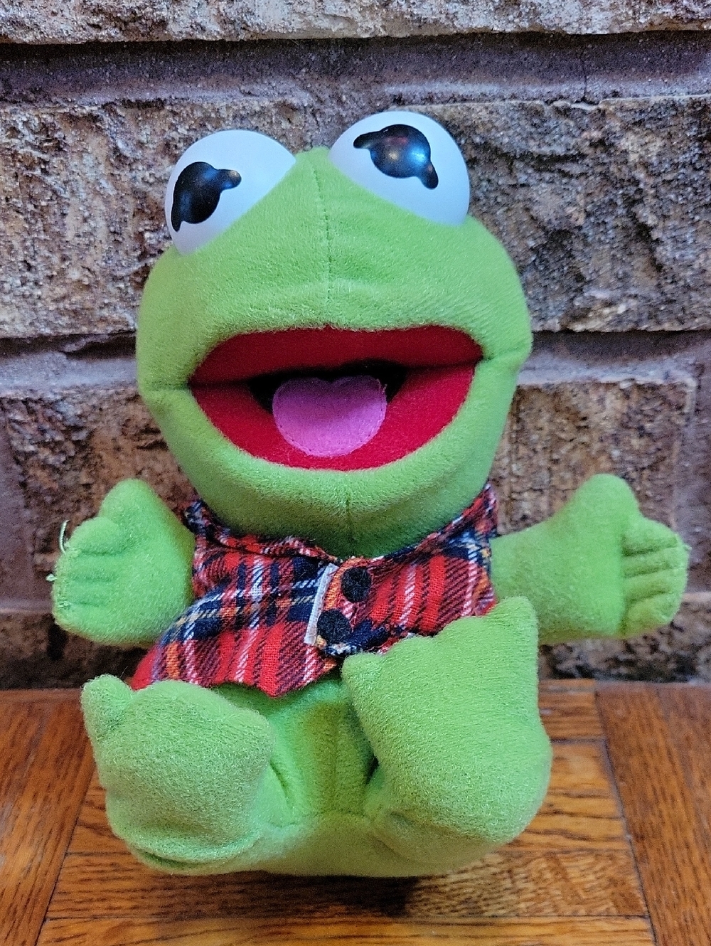 McDonald's Vintage 1988 Green Kermit Frog Plush with Red Plaid Shirt